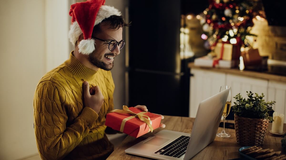 Man On Video Call At Christmas